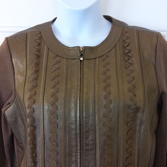 Nygard brown leather and fabric zippered front long sleeve jacket - Picture 3 of 16